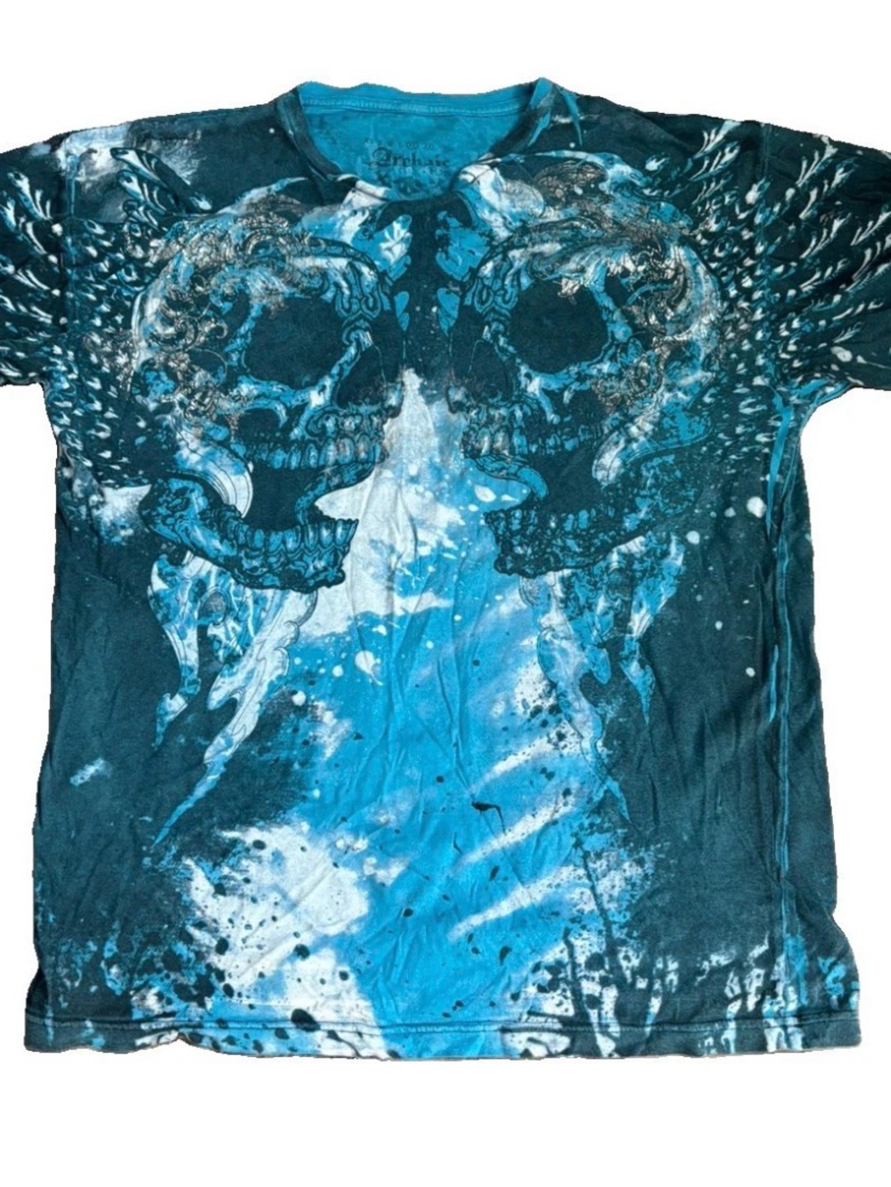 Archaic by Affliction XL Blue T Shirt Skull Wings Y2K